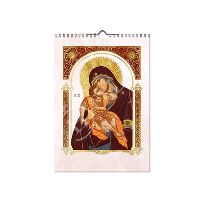 2024 15-day Wall Calendar Virgin Mary, Panagia Orthodox Greek Calendar w/ Embossed Gold print icon, Theotokos religious gift wall decor - TheHolyArt