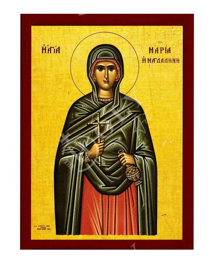 Saint Mary Magdalene icon, Handmade Greek Orthodox icon of St Mary Magdalene, Byzantine art wall hanging on wood plaque, religious gift - TheHolyArt