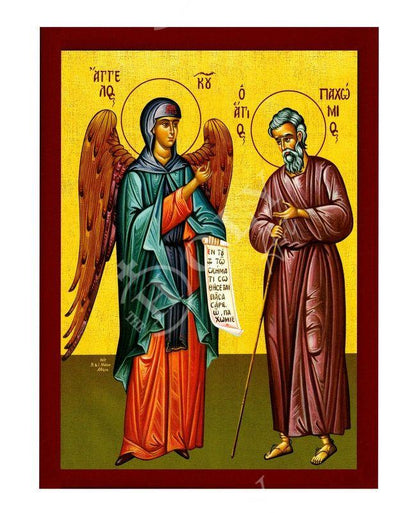 Saint Pachomius the Great icon Handmade Greek Orthodox icon St Pachomios, Byzantine art wall hanging on wood plaque, religious home decor - TheHolyArt