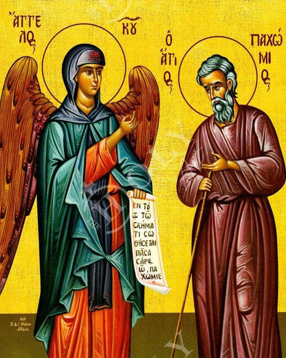 Saint Pachomius the Great icon Handmade Greek Orthodox icon St Pachomios, Byzantine art wall hanging on wood plaque, religious home decor - TheHolyArt