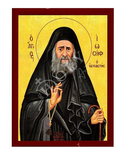 Saint Joseph Hesychast icon Handmade Greek Orthodox icon of St Joseph of Mt Athos Byzantine art wall hanging wood plaque, religious gift - TheHolyArt