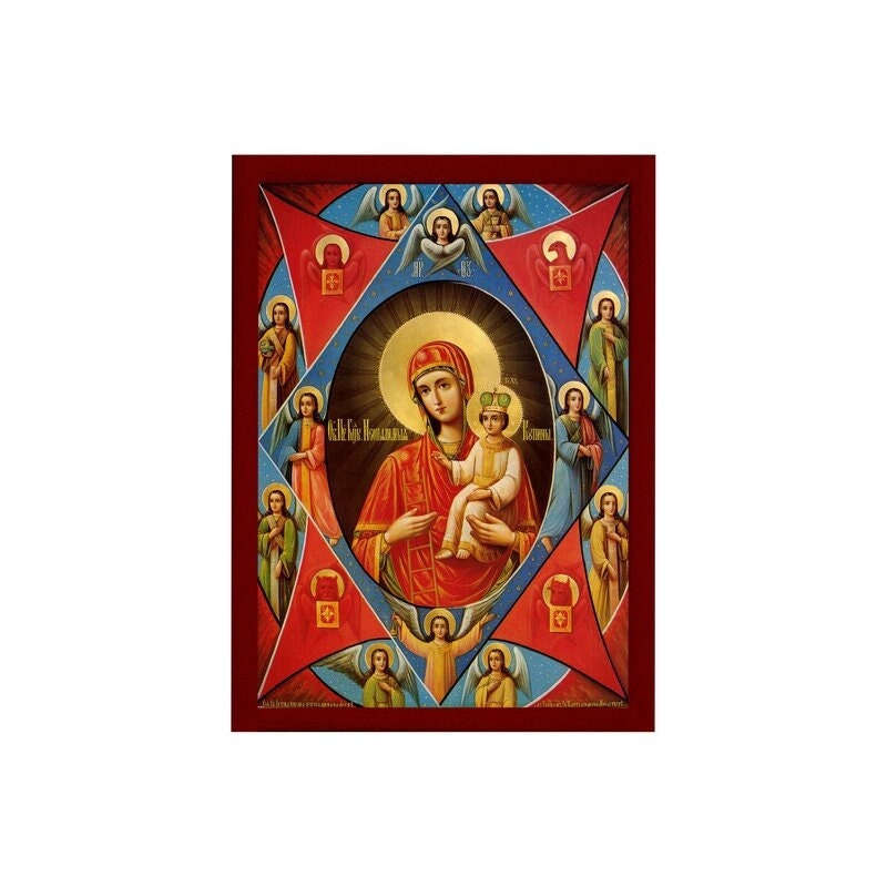 Virgin Mary icon Panagia w/ Apostles Handmade Greek Orthodox Icon, Mother of God Byzantine art Theotokos wall hanging wood plaque gift