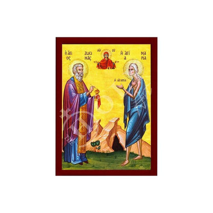 Saint Maria of Egypt & Saint Zossima icon, Handmade Greek Orthodox icon Byzantine art wall hanging wood plaque, religious gift home decor - TheHolyArt