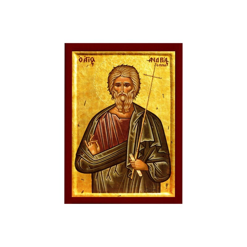 Saint Andrew icon the Apostle, Handmade Greek Orthodox icon of St Andrew, Byzantine art wall hanging wood plaque, religious gift