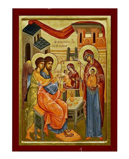 Apostle Saint Luke Painting Virgin Mary Handmade Greek Orthodox icon The Restoration of Holy icons Byzantine art wall hanging wood plaque - TheHolyArt