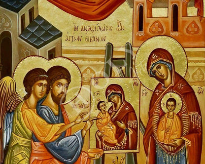 Apostle Saint Luke Painting Virgin Mary Handmade Greek Orthodox icon The Restoration of Holy icons Byzantine art wall hanging wood plaque - TheHolyArt