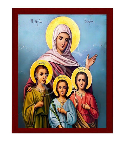 Saint Sophia icon, Orthodox icon St Sofia the Martyr, Greek Handmade Byzantine art wall hanging of Hagia Sophia wood plaque, religious decor - TheHolyArt