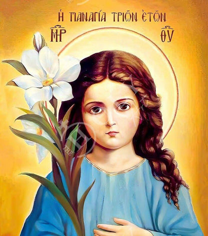 Young Virgin Mary icon Panagia of 3 Years Old, Handmade Greek Orthodox Icon, Mother of God Byzantine art, Theotokos wall hanging wood plaque - TheHolyArt