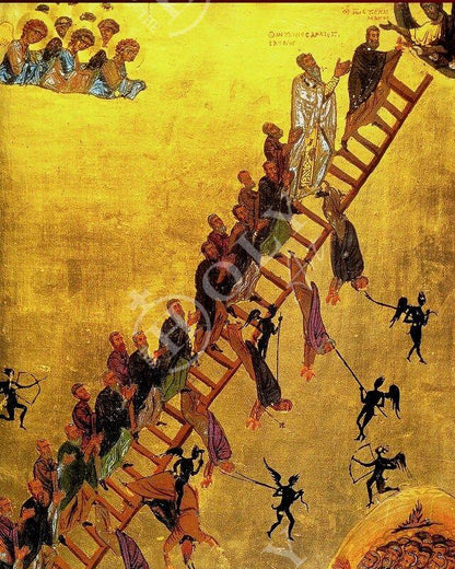 The Ladder of Divine Ascent, Handmade Greek Orthodox icon, Byzantine art wall hanging of Ladder of Paradise, religious icon decor - TheHolyArt