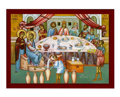 Wedding at Cana icon, Handmade Greek Orthodox icon, Byzantine art wall hanging of marriage feast at Cana, religious decor - TheHolyArt