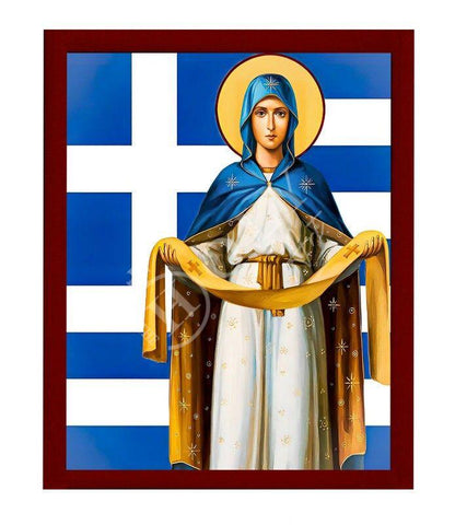 Virgin Mary icon Panagia Protector of Greece, Handmade Greek Orthodox Icon, Mother of God Byzantine art, Theotokos wall hanging wood plaque - TheHolyArt