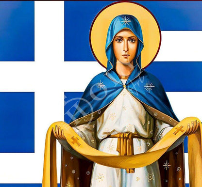 Virgin Mary icon Panagia Protector of Greece, Handmade Greek Orthodox Icon, Mother of God Byzantine art, Theotokos wall hanging wood plaque - TheHolyArt