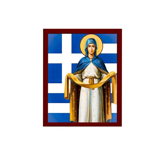 Virgin Mary icon Panagia Protector of Greece, Handmade Greek Orthodox Icon, Mother of God Byzantine art, Theotokos wall hanging wood plaque
