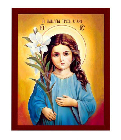 Young Virgin Mary icon Panagia of 3 Years Old, Handmade Greek Orthodox Icon, Mother of God Byzantine art, Theotokos wall hanging wood plaque - TheHolyArt
