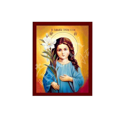 Young Virgin Mary icon Panagia of 3 Years Old, Handmade Greek Orthodox Icon, Mother of God Byzantine art, Theotokos wall hanging wood plaque - TheHolyArt