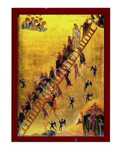The Ladder of Divine Ascent, Handmade Greek Orthodox icon, Byzantine art wall hanging of Ladder of Paradise, religious icon decor - TheHolyArt