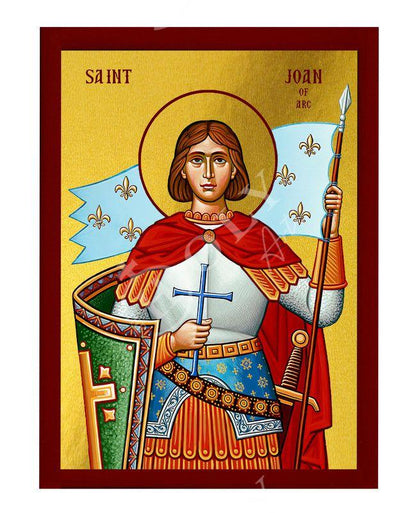 Saint Joan of Arc icon, Handmade Greek Orthodox Catholic icon of St Joan Byzantine art wall hanging icon on wood plaque decor gift - TheHolyArt